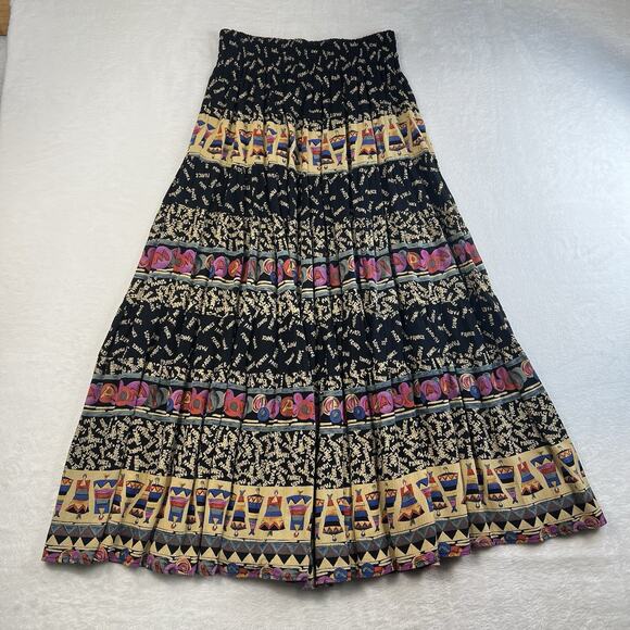 VTG Y2K Sz 4 Carole Little Skirt Cottagecore Abstract Boho Maxi Elastic Waist - Picture 9 of 12